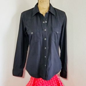 TALULA  Black Long Sleeve Button Snap Front Shirt Top pockets size Sm